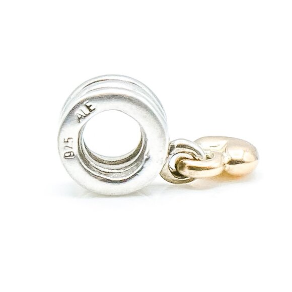PANDORA Retired Dangling Heart Sterling Silver Dangle Charm With 14K Gold Heart - Picture 5 of 5